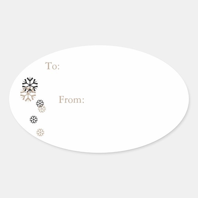 Black & Gold Tone Snowflake Geschenkartikel Aufkle Ovaler Aufkleber (Vorderseite)