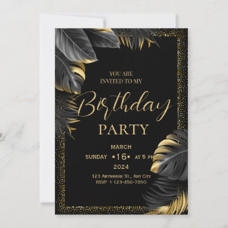Black Gold Tropical Birthday Einladung