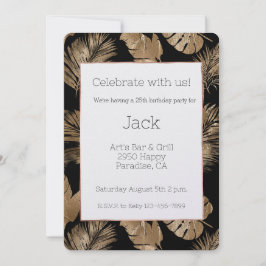 Black Gold Tropical Blätter Geburtstag Einladung