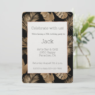 Black Gold Tropical Blätter Geburtstag Einladung