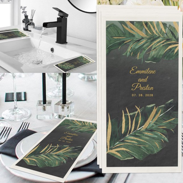Black & Gold Tropical Palm Wedding Serviette (Von Creator hochgeladen)