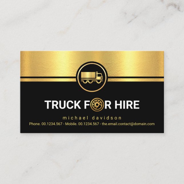 Black Gold Truck Strip Logistics Transport Driver Visitenkarte (Vorderseite)