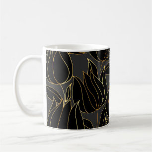 Black Gold Tulips: Luxuriöses Blumenmuster Kaffeetasse
