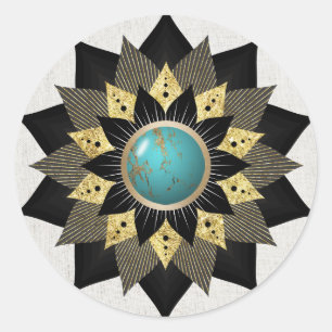 Black Gold Türkise Lotus Blume Mandala Runder Aufkleber