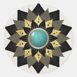 Black Gold Turquoise Lotus Blume Mandala Runder Aufkleber