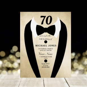 Black Gold Tuxedo Mens 70. Geburtstagsparty Einlad Einladung