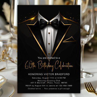 Black Gold Tuxedo Mens jede Zahl Geburtstag Einladung