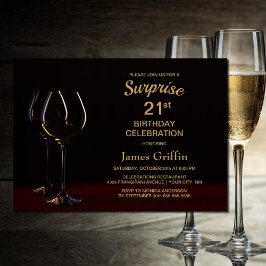 Black Gold Überraschung 21. Geburtstag Weinglas Pa Einladung