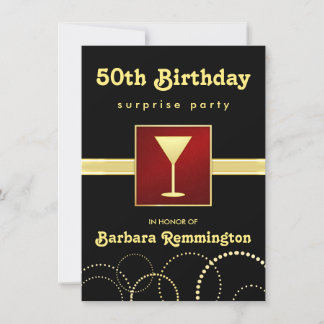 Black & Gold - Überraschung 50. Geburtstagsparty E Einladung