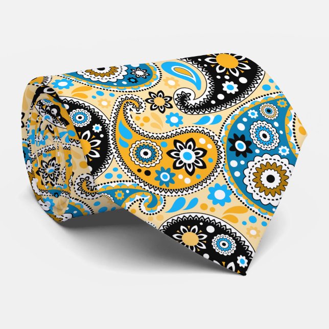 Black Gold und Aqua Bohemisch Cowboy Paisley Krawatte (Gerollt)