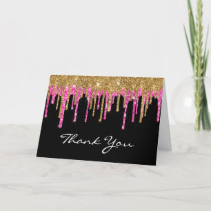 Black Gold und Deep Pink Glitzer Tropfen Quinceañe Dankeskarte