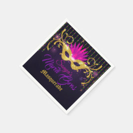 Black|Gold und Pink Mardi Gras Maske mit Perlen Serviette