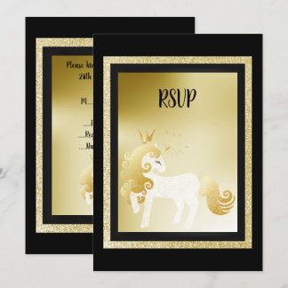 Black Gold Unicorn Birthday Party UAWG Einladung