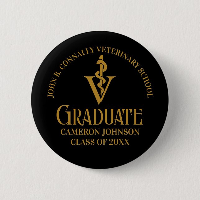 Black Gold Veterinary School Graduation Party Button (Vorderseite)