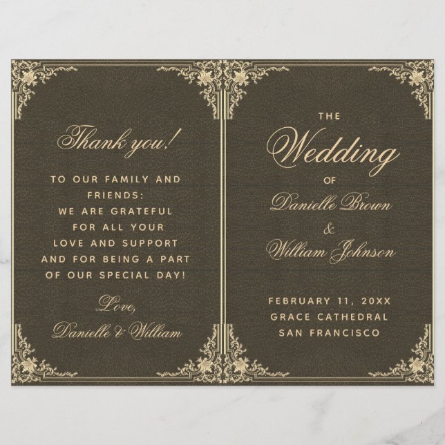 Black Gold Vintag Elegante Folded Wedding Program (Vorderseite)