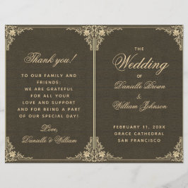 Black Gold Vintag Elegante Folded Wedding Program