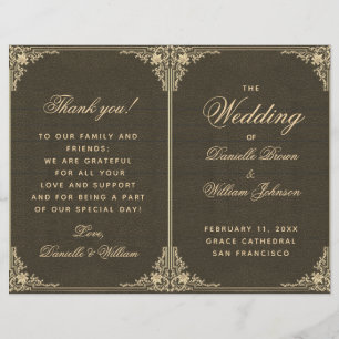 Black Gold Vintage Élégant Programme de mariage pl