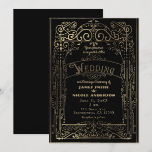 Black & Gold Vintage Viktorianische Deko-Hochzeit Einladung