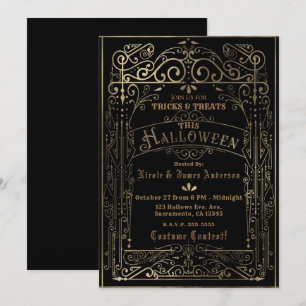 Black & Gold Vintager Viktorianischer Deko Hallowe Einladung