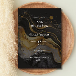 Black Gold Watercolor Wash 50. Geburtstag für ihn Einladung