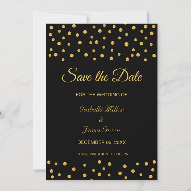Black Gold Wedding Enregistrer la date Invitation (Devant)