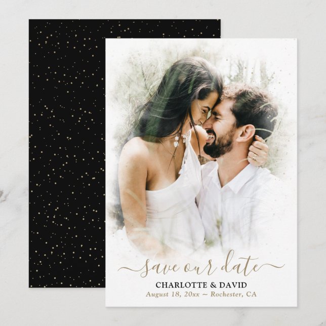 Black Gold Wedding Foto Rette unsere Date Card Save The Date (Vorne/Hinten)