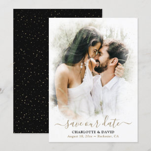 Black Gold Wedding Foto Rette unsere Date Card Save The Date