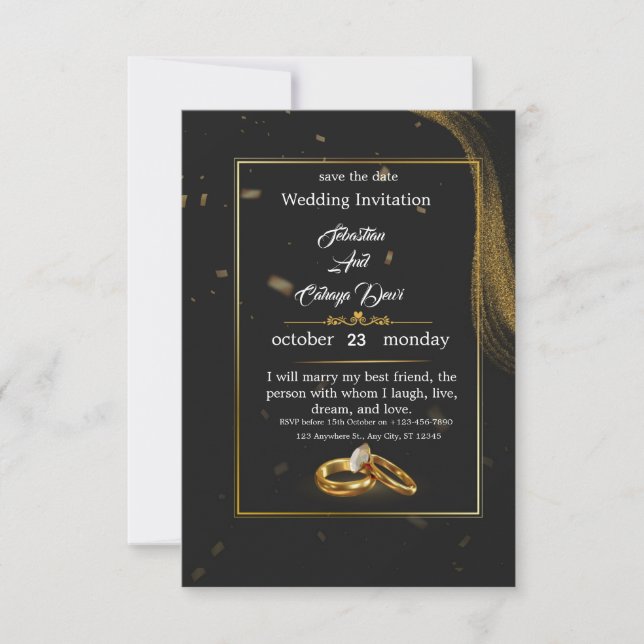 	Black Gold Wedding Invitation (Devant)