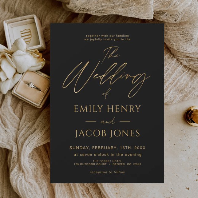 Black Gold Wedding Modern Typografy Script Einladung (Von Creator hochgeladen)
