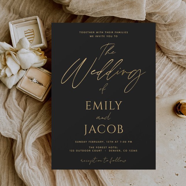 Black Gold Wedding Modern Typografy Script Einladung (Von Creator hochgeladen)