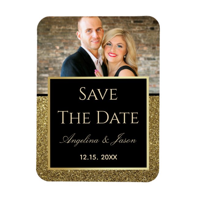 Black Gold Wedding Save The Date Invitation Magnet (Vertikal)