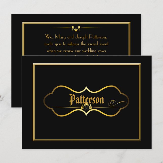 Black & Gold Wedding Vow Erneuerung Einladung (Vorne/Hinten)