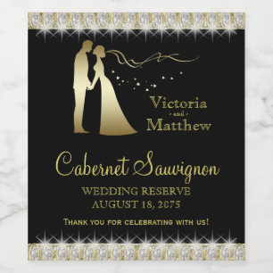 Black Gold Wedding Wine Bottle Labels Weinetikett