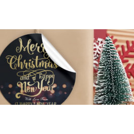 Black & Gold Weihnachten & Happy New Year Typograf Runder Aufkleber