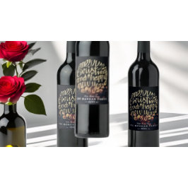 Black & Gold Weihnachten & Happy New Year Typograf Weinetikett