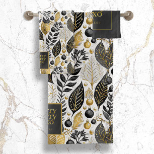 Black Gold Weihnachten Merry Pattern#21 ID1009 Badhandtuch Set