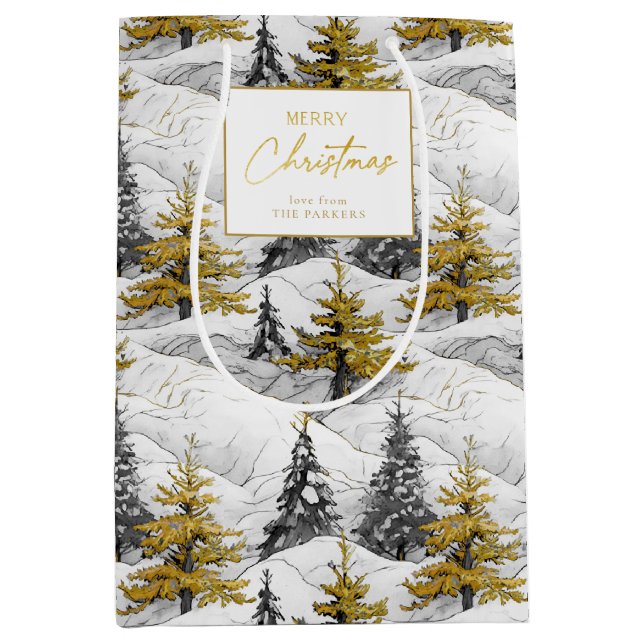 Black Gold Weihnachts Pattern#4 ID1009 Wrapping Mittlere Geschenktüte (Vorderseite)