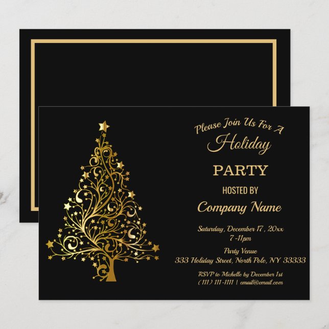 Black Gold Weihnachtsbaum Corporate Holiday Party Einladung (Vorne/Hinten)