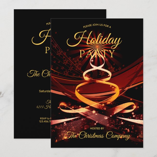 Black Gold Weihnachtsbaum Corporate Holiday Party Einladung (Vorne/Hinten)