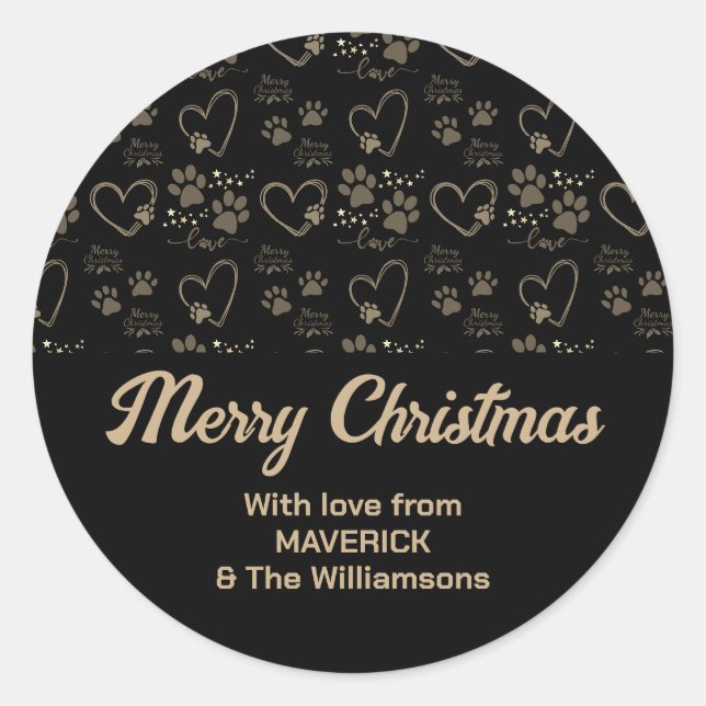 Black Gold WeihnachtsDOG PAW DRUCKEN Personalisier Runder Aufkleber (Vorderseite)