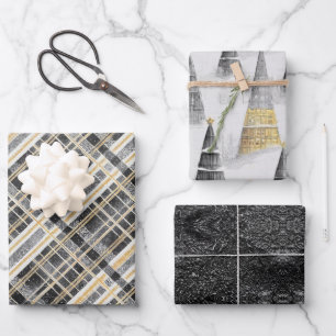 Black Gold Weihnachtsmuster #2#8#32 ID1009 Geschenkpapier Set