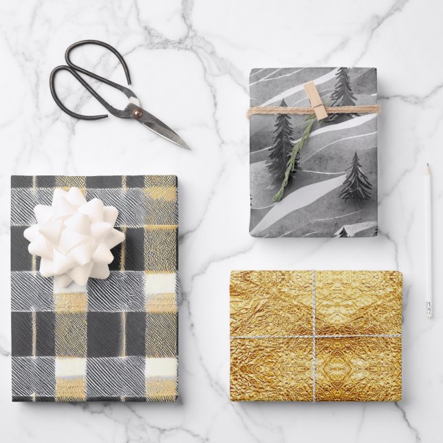 Black Gold Weihnachtsmuster #7#10#33 ID1009 Geschenkpapier Set (Vorderseite)