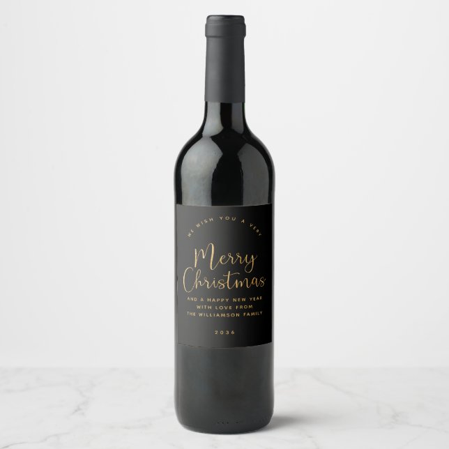Black Gold Weihnachtsweinlabel Weinetikett (Vorderseite)