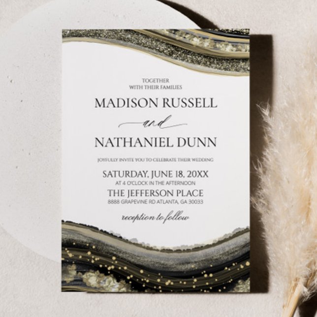 Black Gold White Agate Elegant Wedding Einladung (Von Creator hochgeladen)