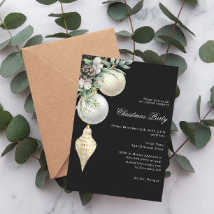 Black gold white baubles Unternehmen Weihnachts Pa Einladung