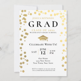 Black Gold White Confetti Foto Graduation Party I Einladung