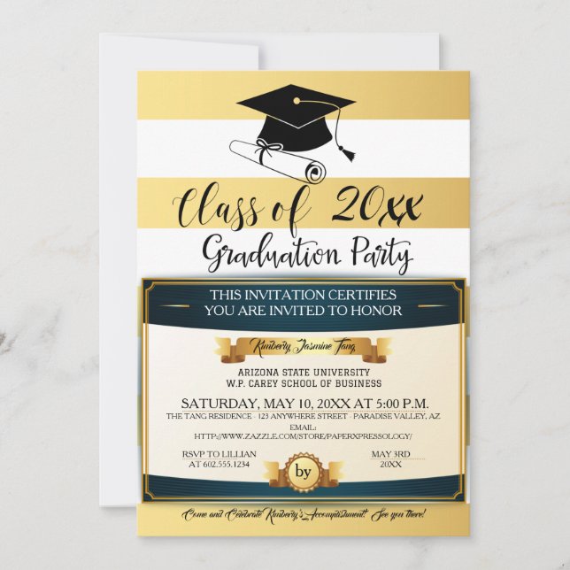 Black Gold White Diploma Graduation Party Foto Einladung (Vorderseite)