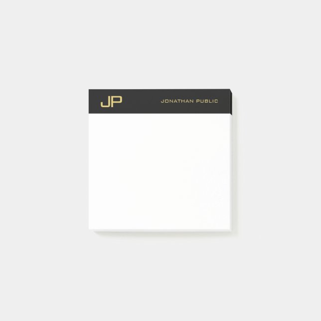 Black Gold White Elegant Simple Template Monogram Post-it Klebezettel (Vorderseite)