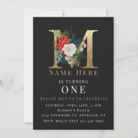Black Gold White Floral Letter