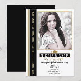 Black Gold White Graduation Party Foto Einladung